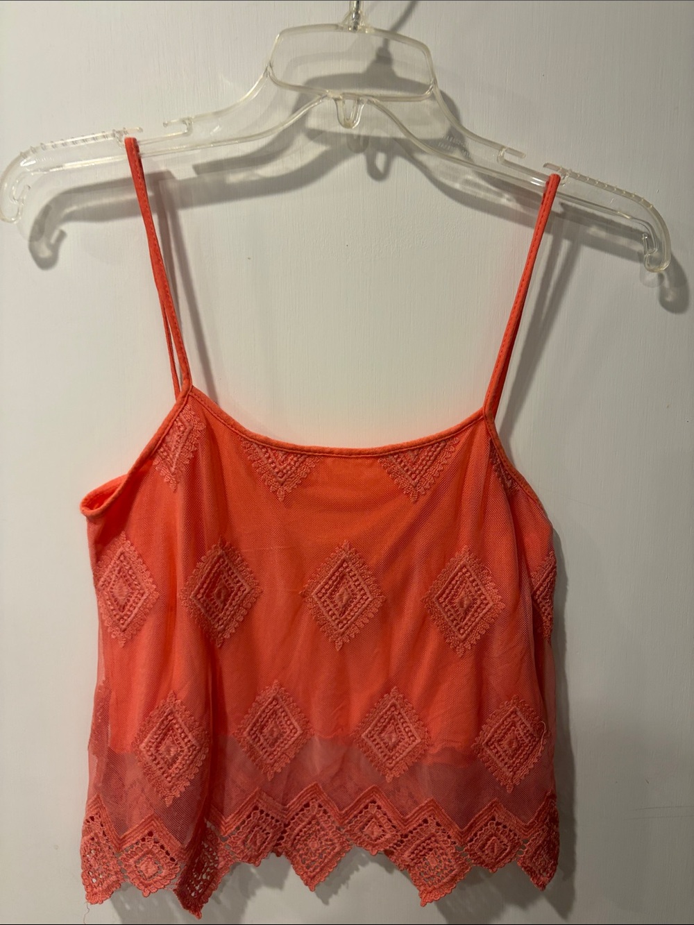 Pins & Needles XS Coral Lace-Trim Spaghetti Strap Tank Top